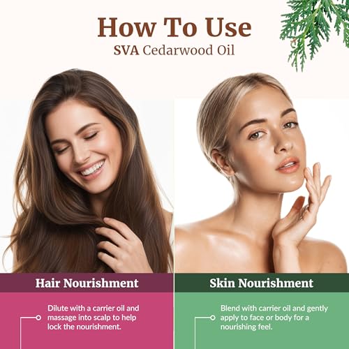 Image of SVA Cedarwood Essential Oil 4 Fl Oz - for Diffuser, Skin & Hair Care - Ideal for Massage & DIY Blends - with Dropper