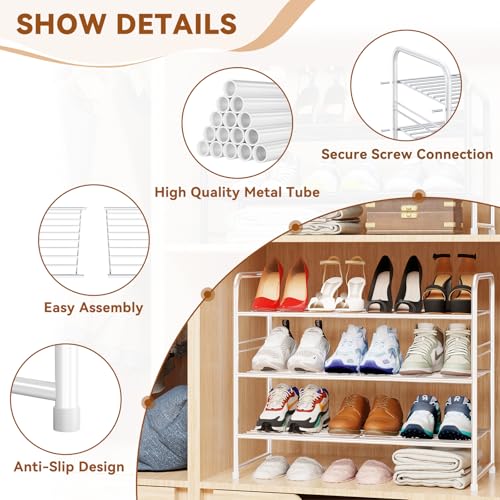 Image of Simple Shoe Rack, 3 Tier Heavy Duty Metal Shoe Shelf 27 Inch Wide, White