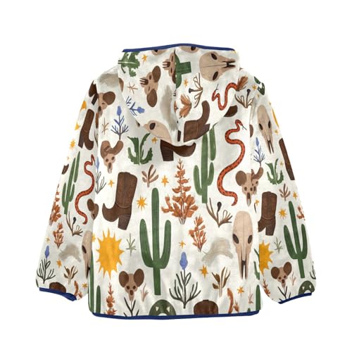 Western Themed Pattern Design Toddler Fleece Jacket Girl Boys Hooded Fleece Jacket Coat Warm Outwear Zip-up 3-10T2