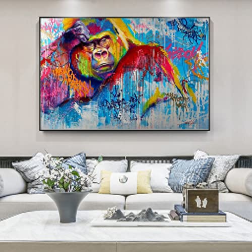 Toile singe gorille graffiti abstrait coloré 60x80cm sans cadre décoration murale moderne pour salon