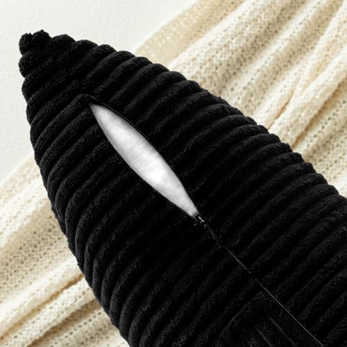 Image of MIULEE Black Decorative Lumbar Throw Pillow Covers 12x24 Inch for Couch Bed Sofa Pack of 2 Boho Farmhouse Throw Pillows Soft Cross Corduroy Patchwork Textured Cushion Cases