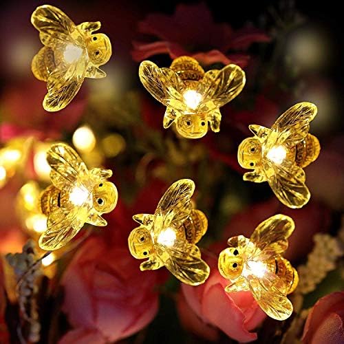HDNICEZM Honeybee Decorative String Lights, 14.1 Ft 40 LED Battery Powered Silver Copper Wire Springtime Theme Fairy Lights for Indoor Outdoor Decoration Projects(Warm White, Remote Control with Time