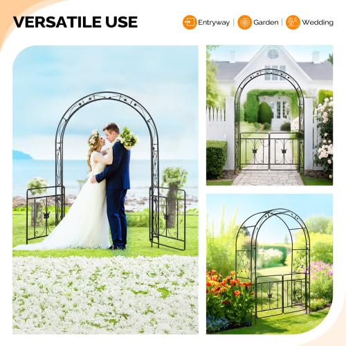 Bonnlo Arche de Jardin avec Portail, Arche en Fer pour Plantes Grimpantes et Rosiers, Tonelle Jardin pour Mariages, Fêtes et Décorations Extérieures, Noir