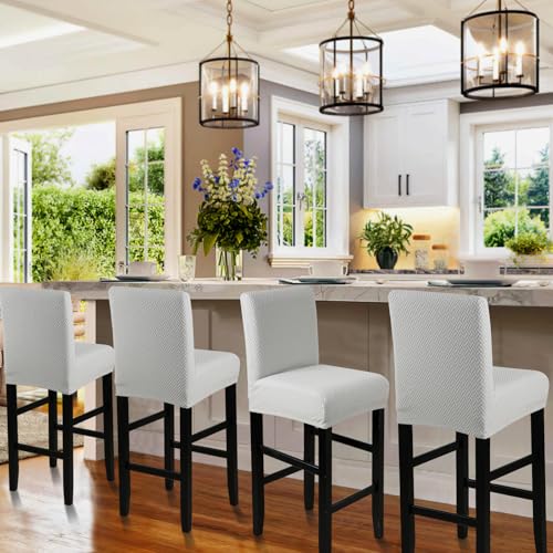 Image of YISUN Waterproof Bar Stool Covers, Stretch Pub Stool Chair Cover Removable Washable Counter Stool Covers Bar Stool Slipcovers for Kitchen, Pub, Dining Room (4 Pack, T-Light Grey)