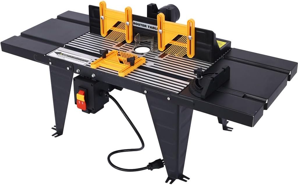 Electric Router Table, Universal Benchtop Router Table with Steel Stand & Adjustable Fence Wood Working Router Table, Safety Guard & Miter Gauge for Woodworking, Craftsman Tool,Black