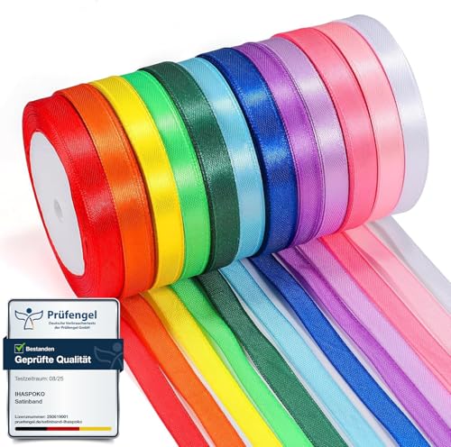 ihaspoko 12 Polyester Satinband 10 mm x 22 m Schleifenband Dekoration Geschenkband für Heimwerkerkunst Handwerk Geschenk Verpackung Schleifen Hochzeitsdekoration