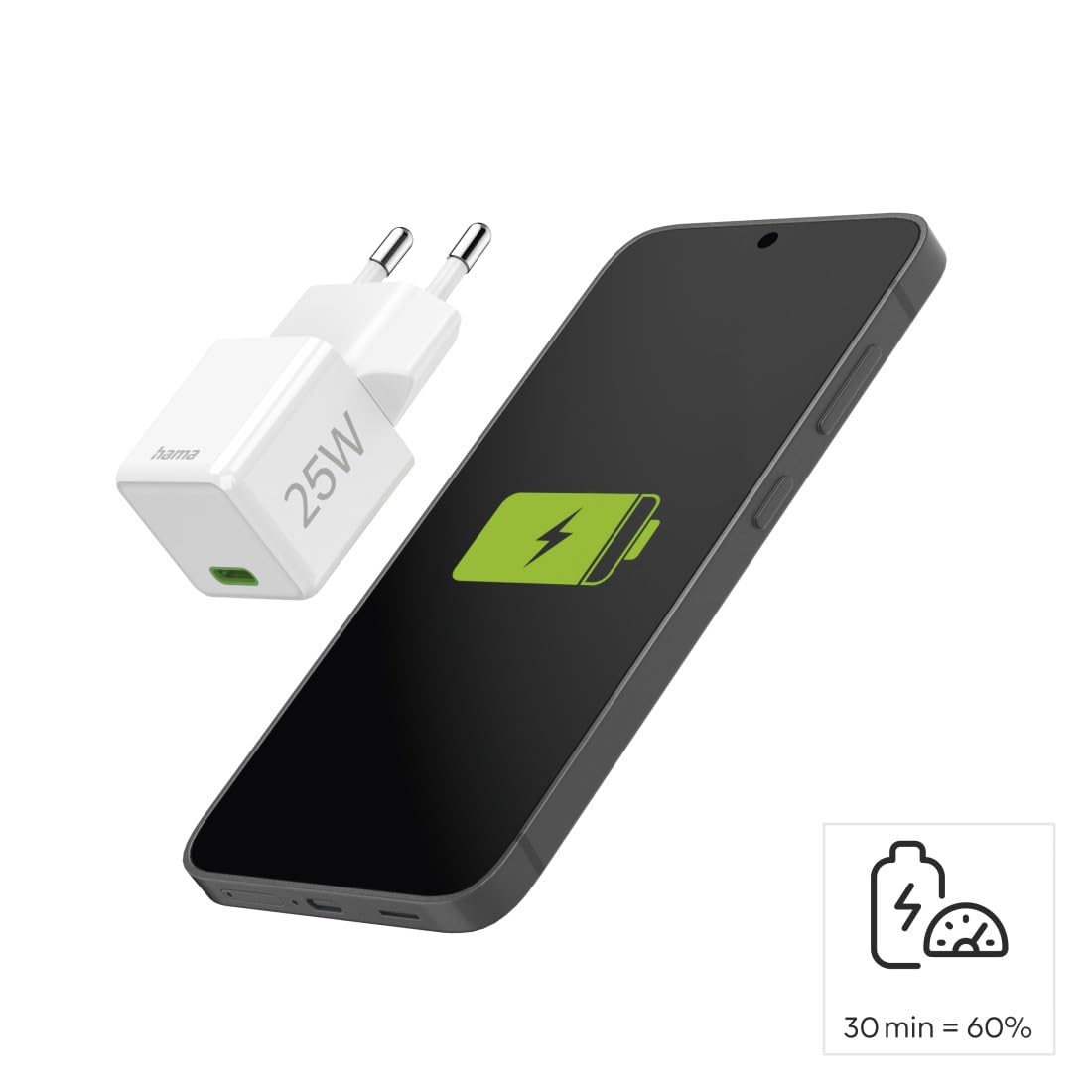 Hama Ładowarka sieciowa 25 W mini 1x USB C (kompaktowa, szybka, do ładowania telefonu, Quick Charge, Power Delivery, mała, szybkie ładowanie) biała