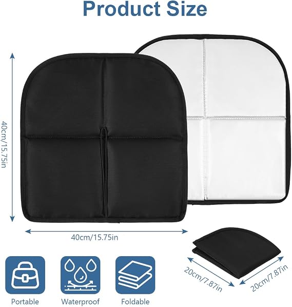 OSDUE Folding Hiking Sit Mat, 40cm x 40cm Waterproof Portable Folding Sitting Mat with Carabiner for Hiker, Insulated Camping Sit Pad for Outdoors Activities Travel, Black