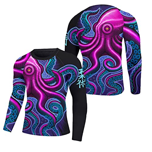 Octopus Rash Guard Long Sleeves Baselayer Skins Performance Fit Compression MMA BJJ Soft Rash Guard Workout
