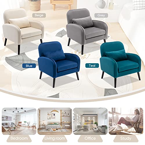 Kinffict Modern Accent Chair, Velvet Tufted Upholstered Armchair With Pillow, Mid Century Sofa Lounge Reading Chair With Metal Legs For Living Room, Bedroom, Balcony (Cream) #TOP5