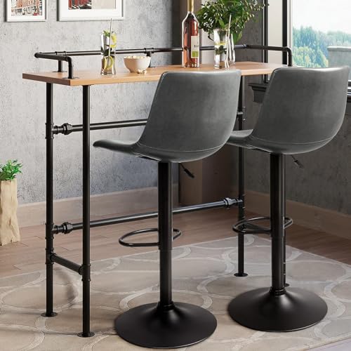 Image of Waleaf Adjustable Bar Stools Set of 4, Modern Faux Leather Swivel Barstools