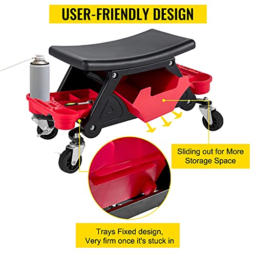 Vevor Mechanic Stool 300 Lbs Capacity Garage Stool With Wheels, Heavy Duty Rolling Mechanics Seat, With Three Slide Out Tool Trays And Drawer, Rolling Tool Seat For Automotive Auto Repair #TOP3