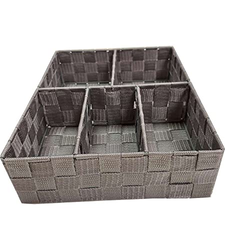 Compactor Cesto, 3 Scomparti, 32 X 25 X 8 Cm, Tessuto Intrecciato, Tessuto, Grigio - 3