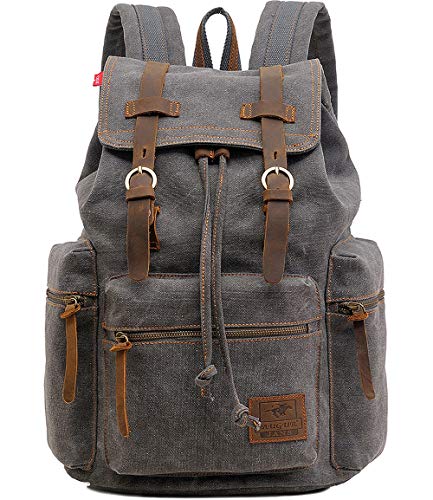 Image of Vintage Canvas Backpack, HuaChen Mens Travel Rucksack for Laptop Hiking School Bookbag