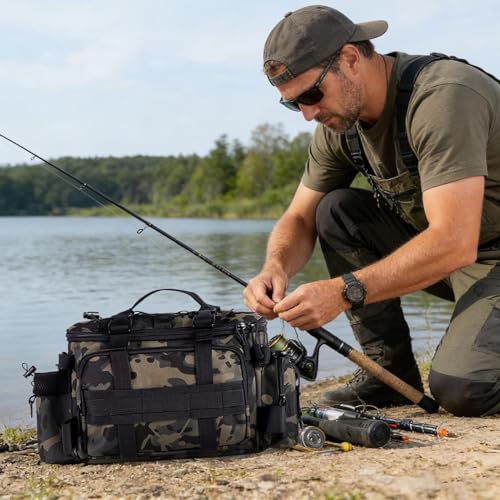 Sac de pêche imperméable multi-compartiments léger et résistant noir - 6