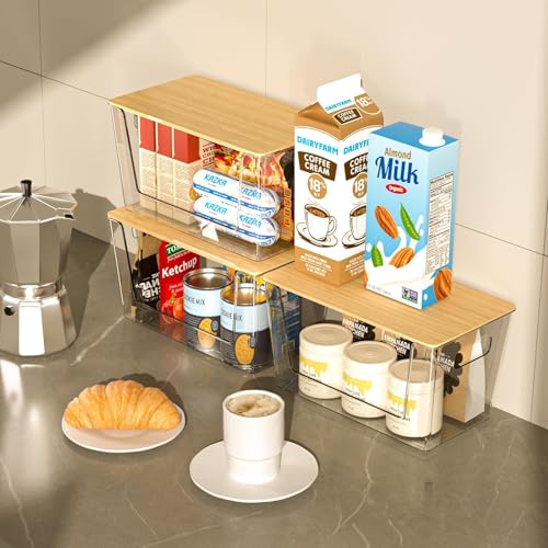 2 Set Pantry Organizers and Storage - Kitchen Organizer with Bamboo Lid for Fruit, Onion, Potato, Vegetable - Clear Stackable Bins for Kitchen Cabinet, Refrigerator, Home Organization - Image 5