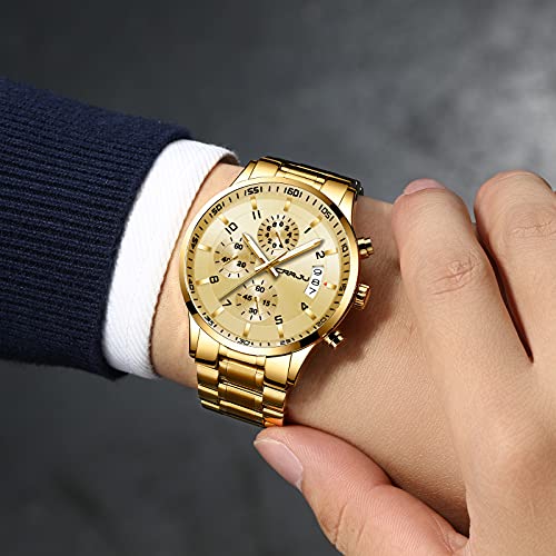 Image of CRRJU Men's Multifunctional Chronograph Wristwatches,Stainsteel Steel Band Fashion Quartzuartz Waterproof Watch