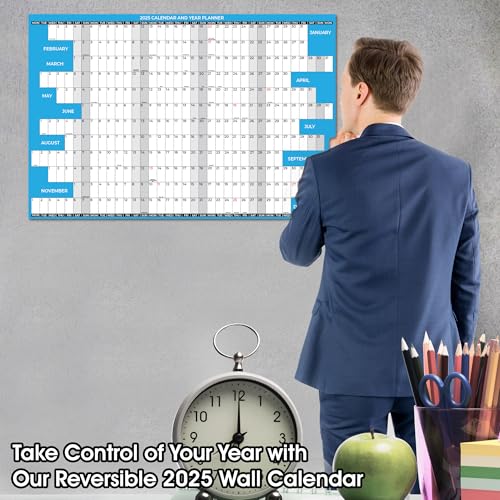 Calendário de parede 2025 mensal grande apagável a seco e molhado laminado, tamanho 61 x 91 cm, plan