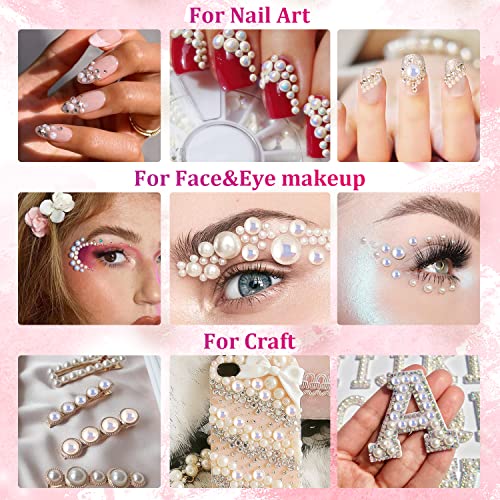 3800 Pcs 3 Boxes Flat Back Pearls Kits Flatback Colorful Ab+White Ab+Beige Ab Half Round Pearls With Pickup Pencil And Tweezer For Home Diy And Professional Nail Art, Face Makeup And Craft #TOP6