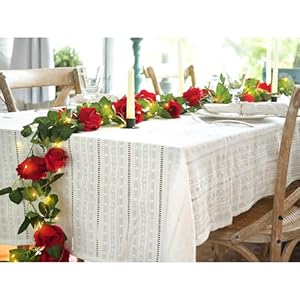 FiveSeasonStuff 29 Ft 4 Pack Christmas Red Rose Silk Flower Garland Artificial Flowers Decoration Hanging Floral with 66 feet String Lights FiveSeasonStuff 29 Ft 4 Pack Christmas Red Rose Silk Flower Garland Artificial Flowers Decoration Hanging Floral with 66 feet String Lights