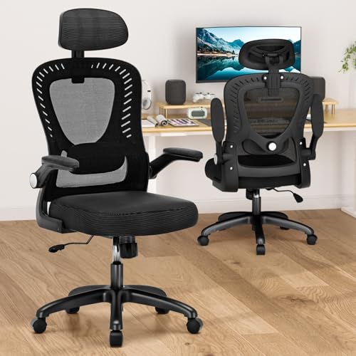 Office Chair, SPRDENG Ergonomic Office Chair with Two-Way Adjustable Lumbar Support & Headrest, High...