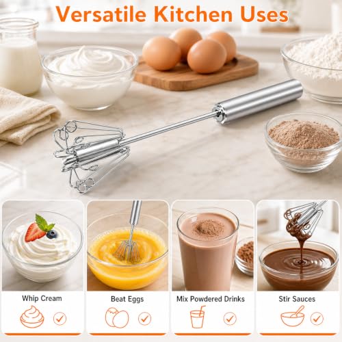 Image of Qukaka Hand mixer egg beater,stainless steel semi automatic whisk,egg spinner,wisking tool,whipped cream dispenser,easy whisks for cooking,Beating&Stirring(12in)