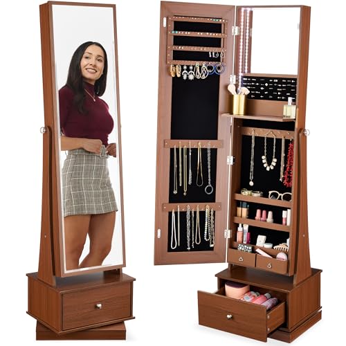 Best Choice Products 360 Swivel Mirrored Jewelry Cabinet, Standing Armoire,