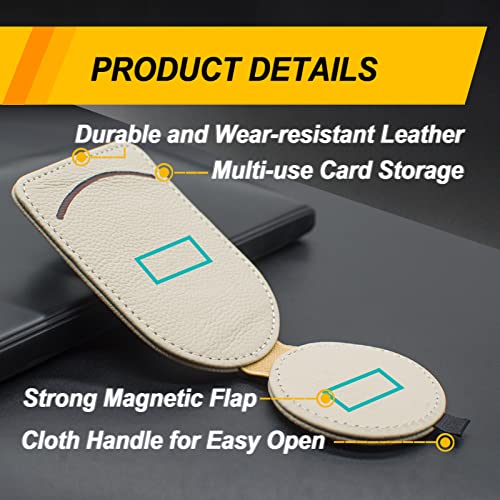 Sunglass Holder for Car Visor, Magnet Adsorbed Sunglasses Holder for Car Accessories Parts, Leather Car Sunglass Holder, Car Visor Sunglasses Clip for Glasses Cards (1PCS, Beige)