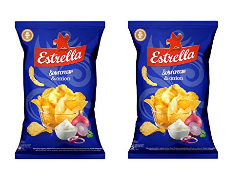 Estrella Patatas fritas (crema agria y sabor a cebolla), 180 g - Pack de 2