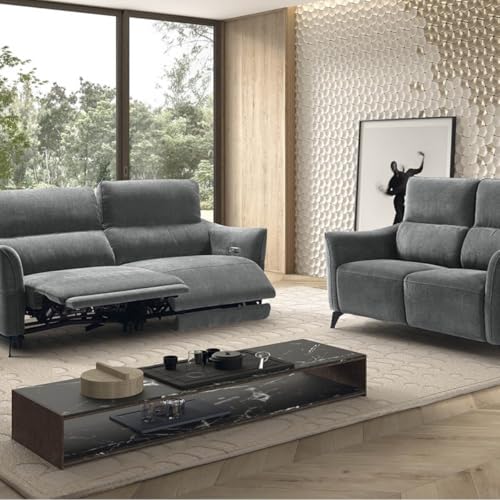 AltoBuy Ensemble Canapé Relax électrique + canapé Fixe Tissu Waterproof Gris - Burgos