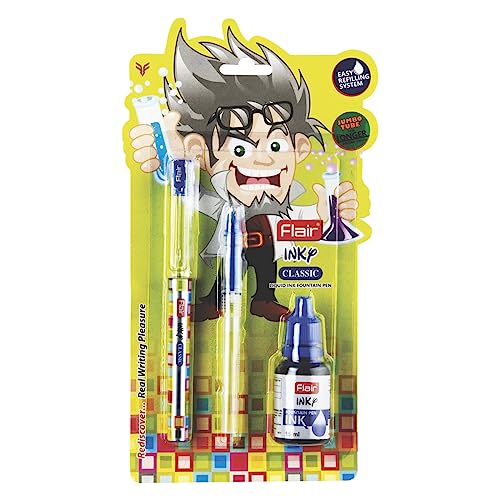 FLAIR Inky Series Classic Liquid Ink Fountain Pen Blister Pack | Ergonomic Grip Makes It Easy To Hold | Easy Refilling System With Jumbo Tube For Longer Writing | Blue Ink, Pack Of 2 For Rs. 50