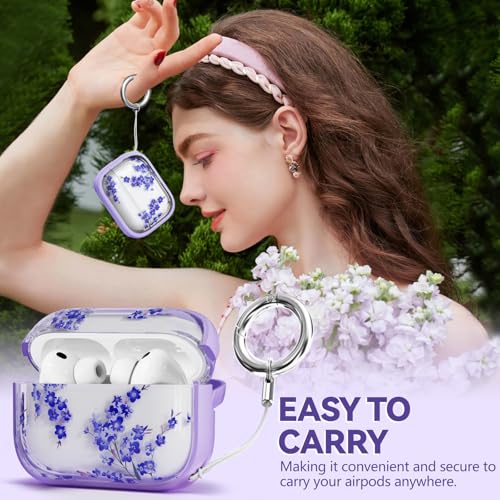 Image of Inesore for AirPods Pro 3 Case Cover 2025 with Lock-Purple Bell Flower | Two-Piece Design,with Gold Keychain & Clean Pen, As Phone Stand,Support Wireless Charging,Cute Luxury Case for Women Girly