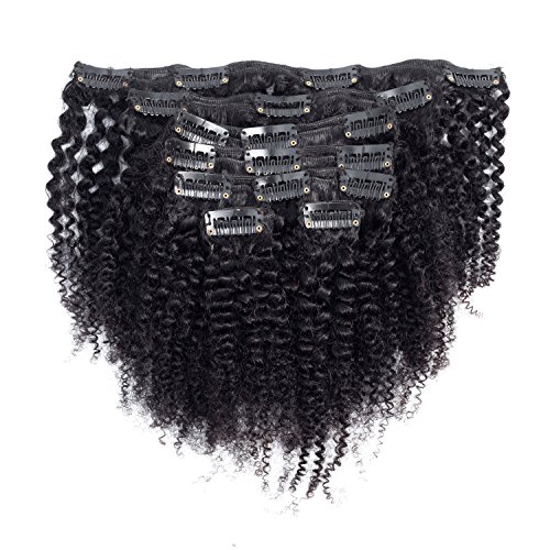 Afro Kinky Curly Hair Extensions Clip ins for Black Women Good Quality 4B 4C Hair Human Hair Double Weft Brazilian Virgin Hair 7Pc/set 100Gram 14" Natural Black