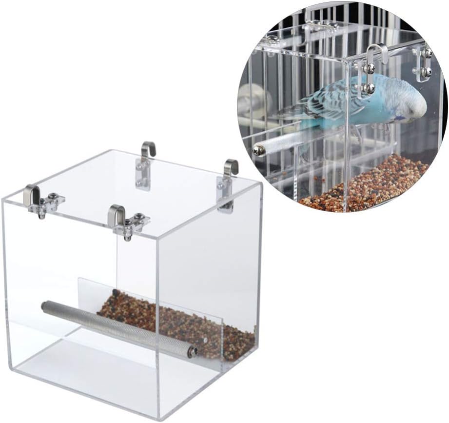 UKCOCO No Bird Feeder- Parrot Feeder Cage with Hooks Birds, Automatic - Spill Parrot Food Container, Dish Hanging in Cage Feeding Bowl Cage Accessory for Small Birds Budgerigar Canary (Size S)
