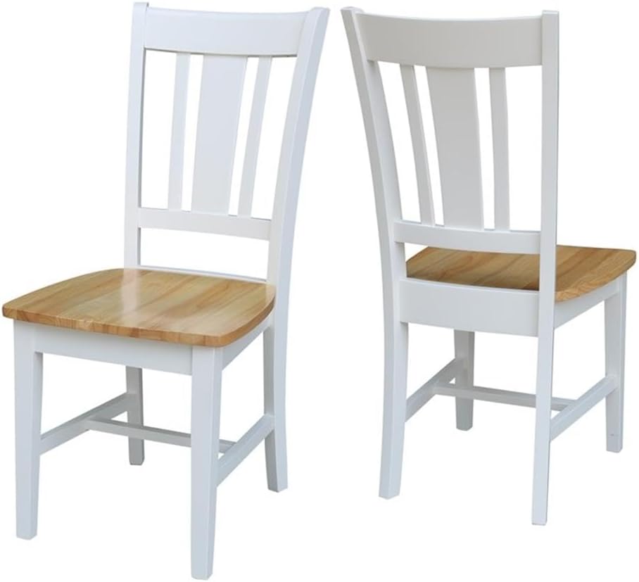 Pemberly Row Solid Hardwood Splatback Dining Chairs, 17.3" W x 21.9" D x 38.2" H, Box Seat Construction, White/Natural Finish, Set of 2, Traditional Style Kitchen or Dining Room Seating