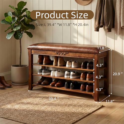 Shoe-Rack-Bench-Entryway-Storage-with-Leather-Cushion-394-Shoe-Organizer-Bench-for-Entryway-Front-Doors-Entrances-HallwayMudroomClosetBedroom3-Height-Adjustable-Removable-Shelves