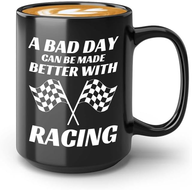 Taza de café Racer de 15 onzas, color negro, Better With Racing - Fuel Speed Racer Car Guys Circuit Automotriz Racing Boy Regalos para él, papá,