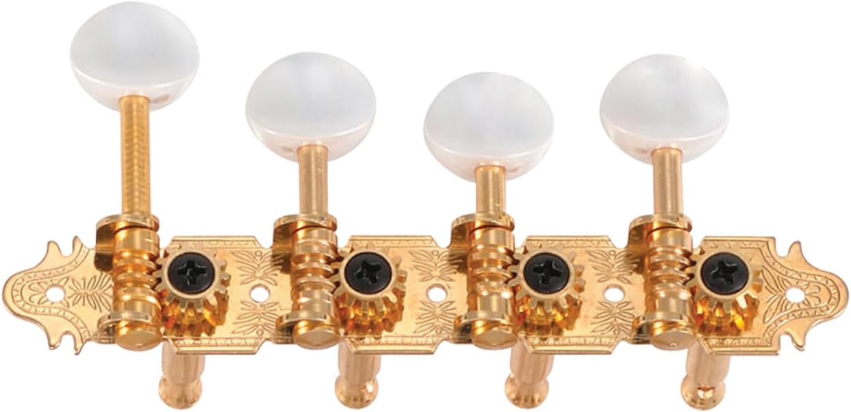 Golden Gate FM-4 F-Model Mandolin Tuners – 2 Planks 4+4 – Gold Plated, Precise 14:1 Ratio, Vintage Style, Comfortable Pearloid Buttons