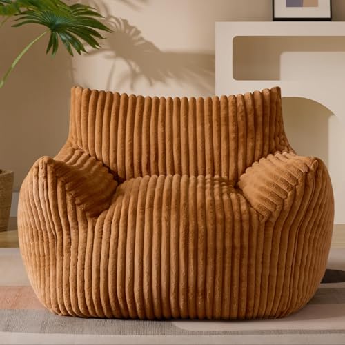 Giant Plush Bean Bag Chair for Adults with Armrests - Oversized Comfy Orange Beanbag Lounge Lazy...