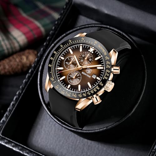 Image of BENYAR Men's Watches Chronograph Watch for Men Multifunction Black Waterproof Sport Fashion Quartz Wristwatches Calendar with Stainless Steel Strap