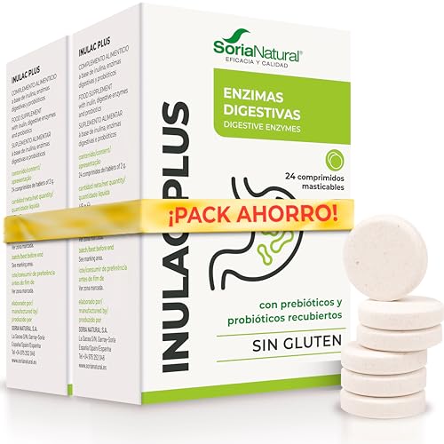 Soria Natural Inulac Plus - Probioticos y Prebioticos intestinales, Enzimas digestivas - Alivia la pesadez, Favorece la digestión y Ayuda en Estreñimiento, Diarrea, Gases e Hinchazon Adultos - PACK2