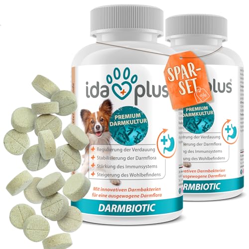 Ida Plus Darmbiotic – TESTSIEGER – Probiotika zur Darmsanierung für den Hund - Darmflora aufbauen nach Durchfall - gesunde aktive Darmbakterien – Immunsystem – Regulierung Verdauung – 240 Tabletten