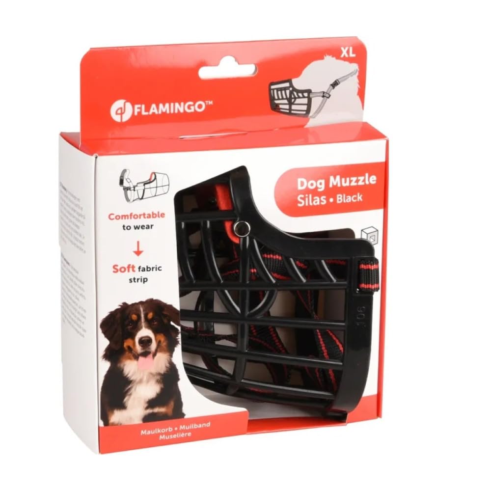 Dog Muzzle - Large - Durable & Adjustable Plastic Muzzle for Safe Control - Ideal for Walks & Training - Flamingo Muzzle Silas XL