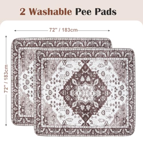 Image of Washable Pee Pads for Dogs, 2 Pack Reusable Puppy Training Pads 72 inchx72 inch Super Absorbent Waterproof Dog Training Pads, Non-Slip Potty Pads, Whelping Pads Litter Mat Light Brown Medallion