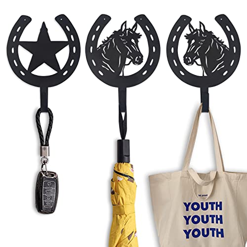 Vivicomfy 3Pcs Horse Star Rustic Ranch Horse Head Hook Coat Hooks, Key Hooks,Rack Towel Horseshoe Hooks,Hat Hook Wall Mounted,Wall Hook,Coat Hanger,Hooks,Horse Head Wall Art Decor Keys Hooks #TOP1