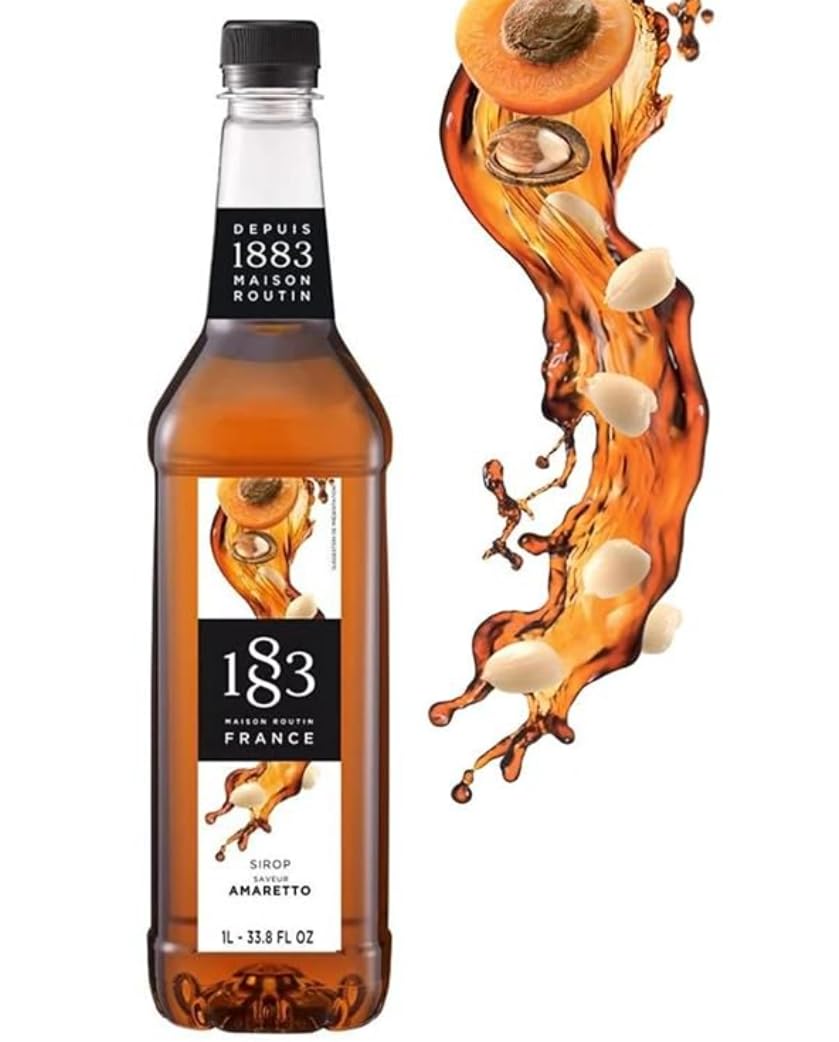 1883 Amaretto Syrup for Drinks, Made in France, 1 Liter Plastic Bottle