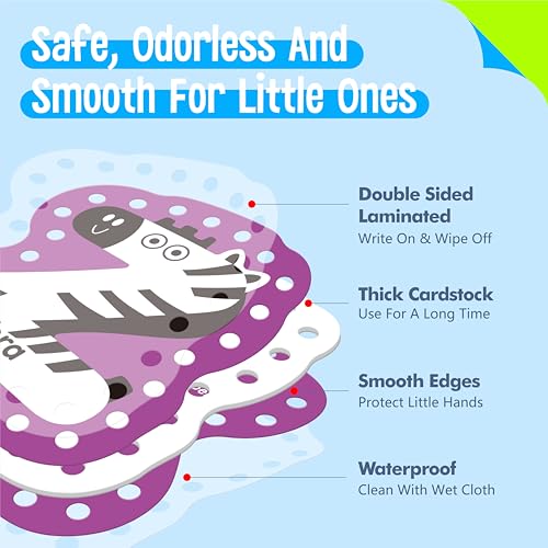Image of 52 PCS Lacing Cards, 26 Double-Sided Uppercase & Lowercase Sewing Cards with 52 Colorful Laces, Imagination Development Lacing Toy Games Educational and Learning Activity for Preschoolers, Children