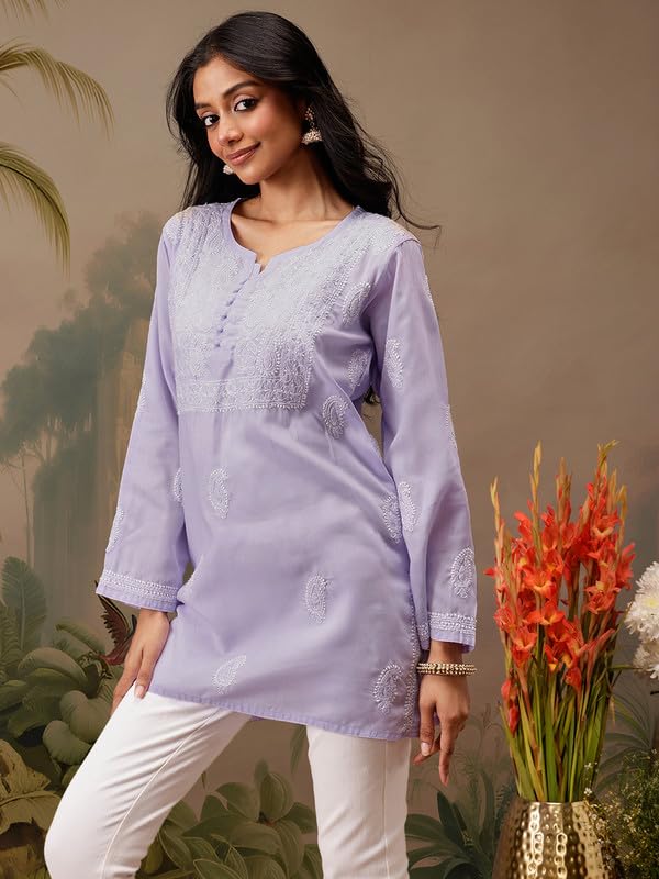 Image of Ada Hand Embroidered Lucknowi Chikankari Cotton Top for Women A911459