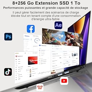 Ordinateur Portable 14 Pouces Celeron N5095 Win11 Pro 8Go RAM 256Go SSD Extension1To 5G WiFi 1920x1080 FHD PC Portable avec Souris sans Fil qwerty Clavier avec AZERTY Membrane du Clavie - Noir Métal