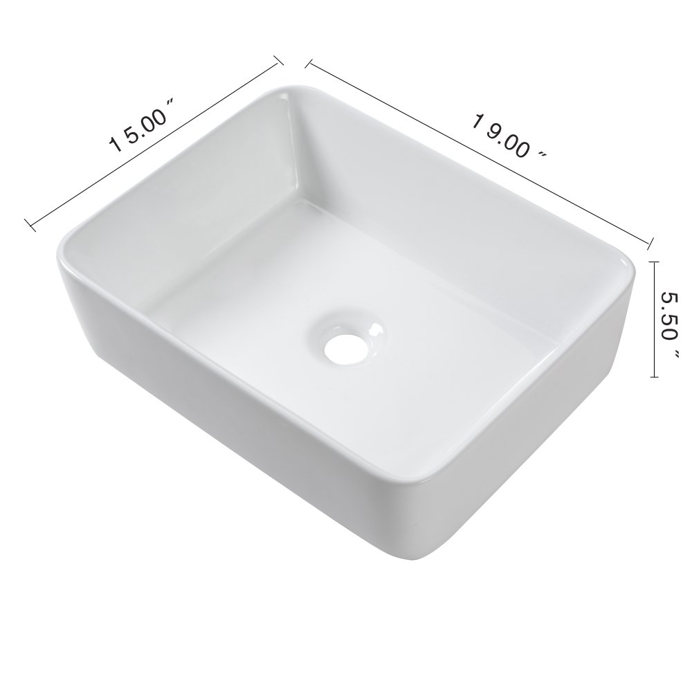 Kichae - Lavandino da bagno rettangolare – 48 x 38 cm moderno bianco lavabo da bagno rettangolare sopra il bancone porcellana bianca vaso in ceramica lavabo lavabo artistico
